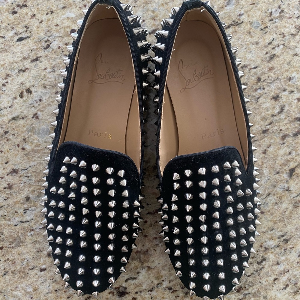 Christian Louboutin Black Studded suede Loafers size 38 (8)